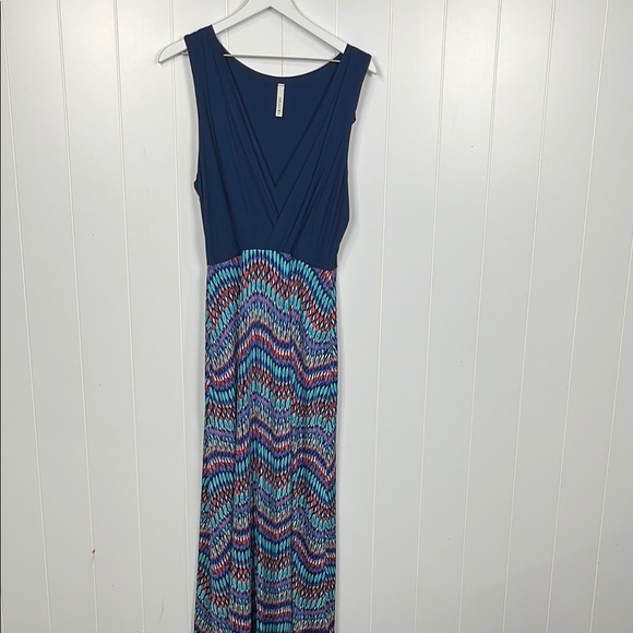 Gilli Womens Maxi Tank Dress XL Navy Bodice Turquoise Pink Skirt Abstract Print - Picture 1 of 12